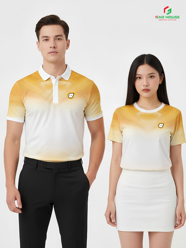 áo polo 3d màu trắng phối vàng