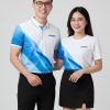 áo thun 3d đồng phuc màu trắng phối xanh