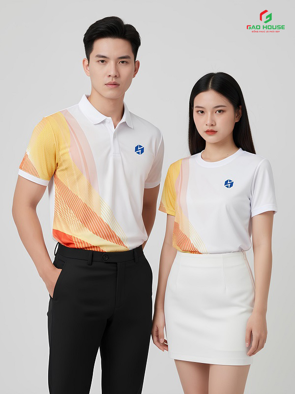 đồng phục 3d cổ bẻ màu trắng phối xanh