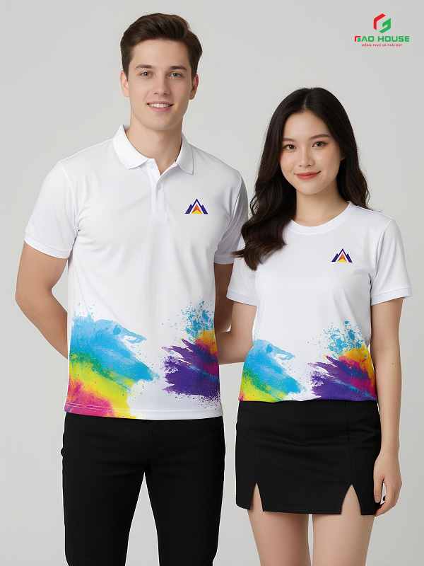 đồng phục áo phông 3d màu trắng phối họa tiết