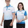 đồng phục áo thun 3d màu trắng phối vai xanh