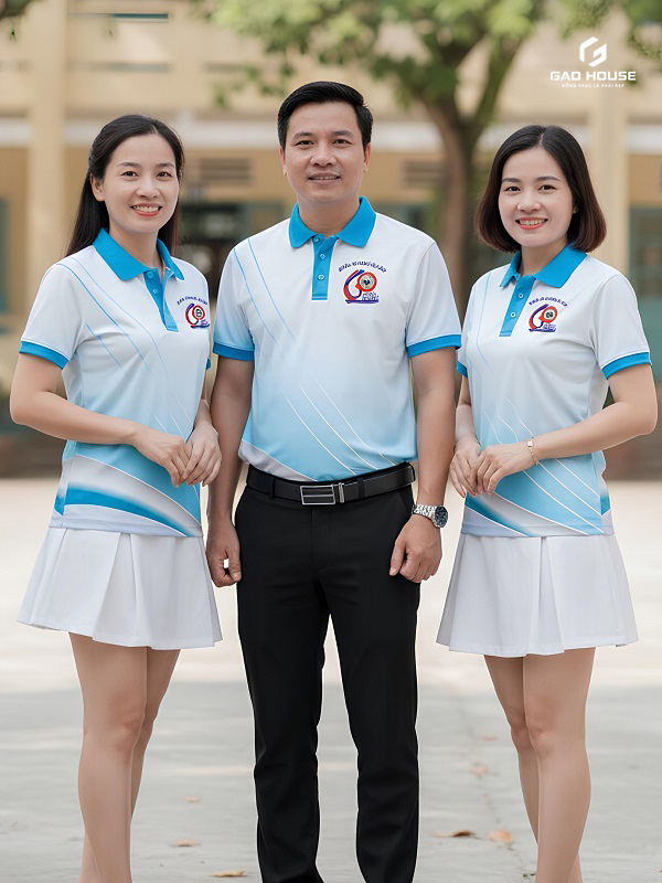 đồng phục họp lớp 3d màu trắng phối xanh