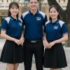 đồng phục họp lớp màu xanh phối vai trắng
