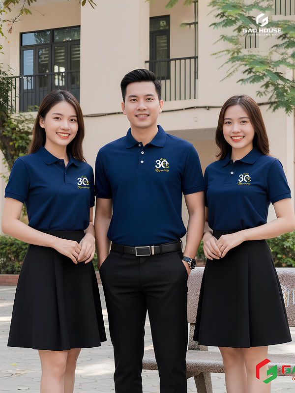 Thiết kế áo polo đồng phục xanh than trơn sang chảnh