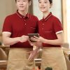 đồng phục nhà hàng màu đỏ đô phối cổ line trắng
