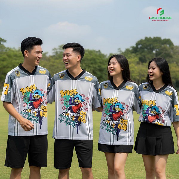 đồng phục nhóm màu xám cổ v
