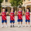 áo đồng phục mầm non thể thao màu đỏ xanh