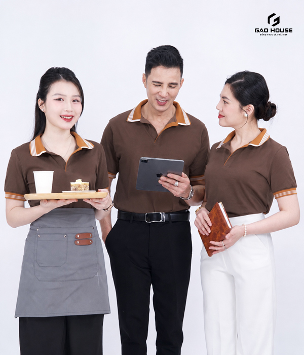 áo đồng phục nhà hàng màu nâu 