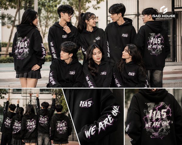 áo hoodie đồng phục lớp màu đen