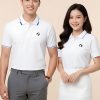áo polo đồng phục doanh nghiệp màu trắng phối cổ line xanh