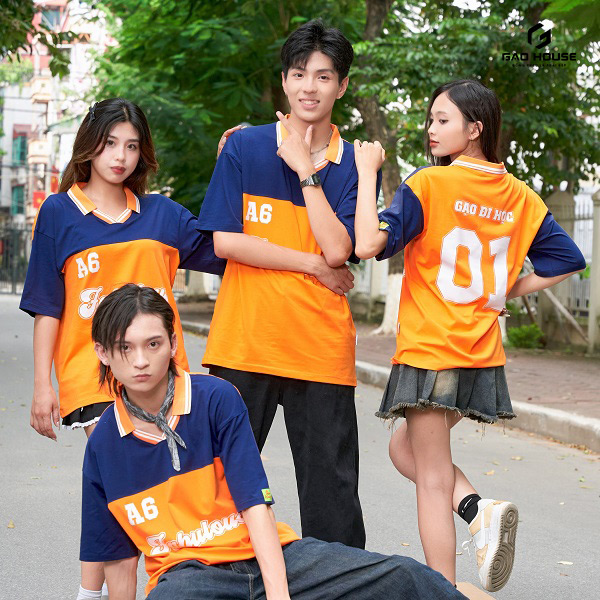 áo polo lớp màu cam phối xanh than fabulous