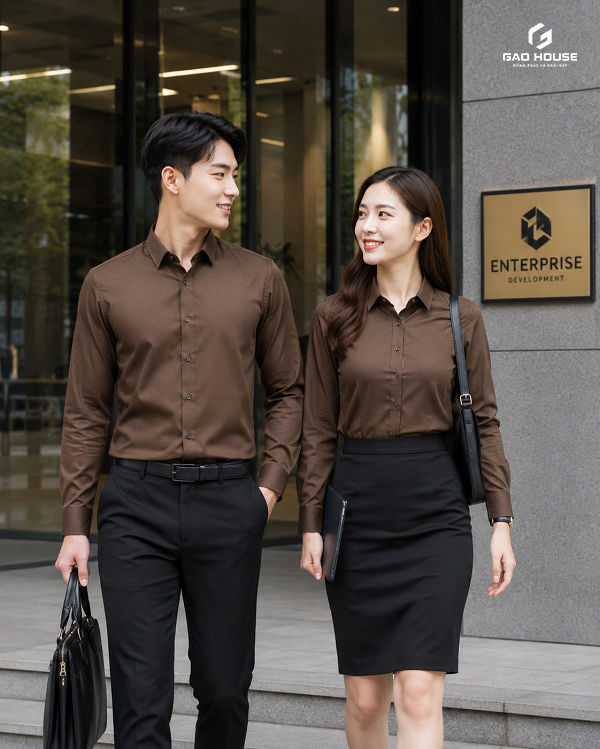 áo sơ mi đồng phục công sở màu nâu