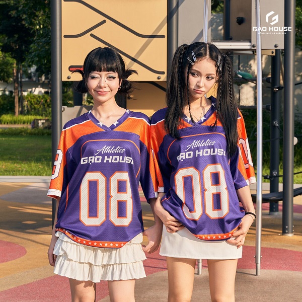 áo thun lớp 3d màu tím phối cam