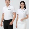 đồng phục công ty màu trắng phối cổ line đỏ
