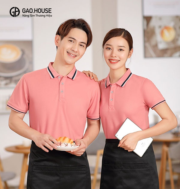 đồng phục nhà hàng màu hồng đào