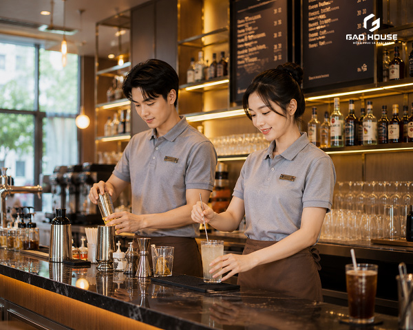 đồng phục nhà hàng màu xám
