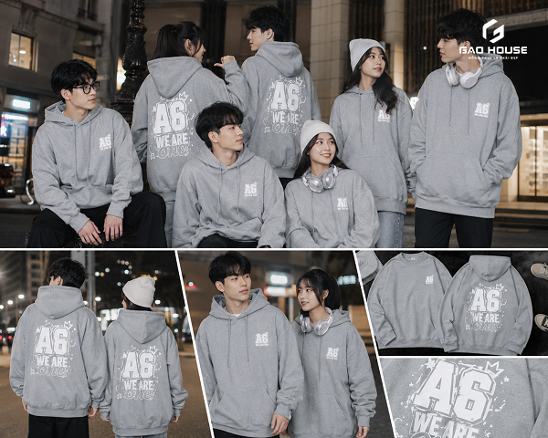 mẫu áo hoodie đồng phục lớp màu xám