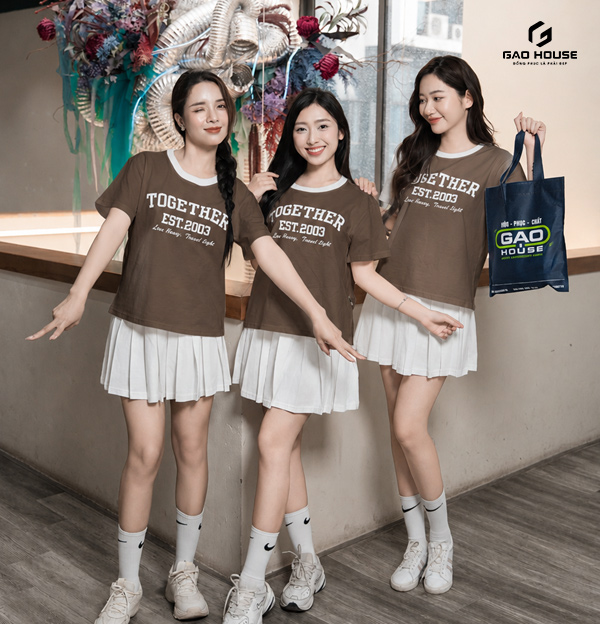 may áo đồng phục màu nâu 