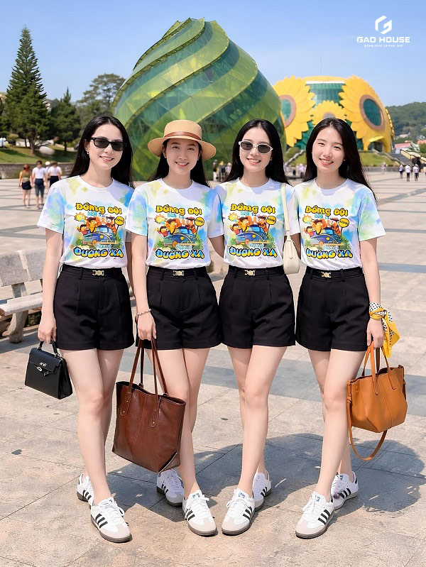 áo 3d đồng phục nhóm màu trắng cổ tròn
