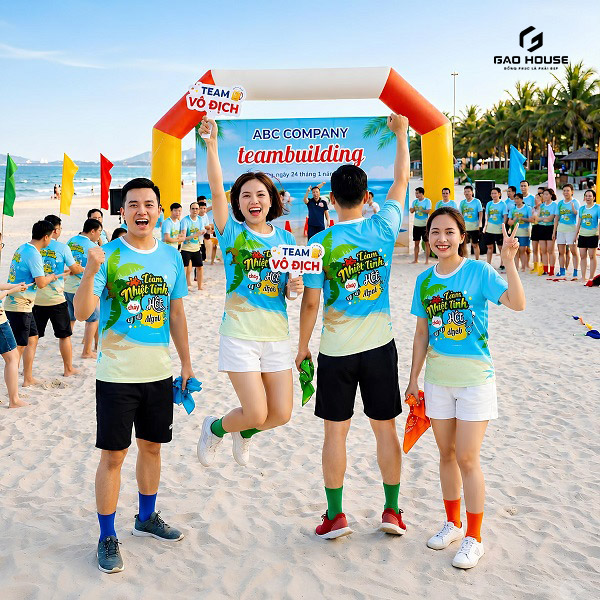 áo 3d team building cổ tròn màu xanh