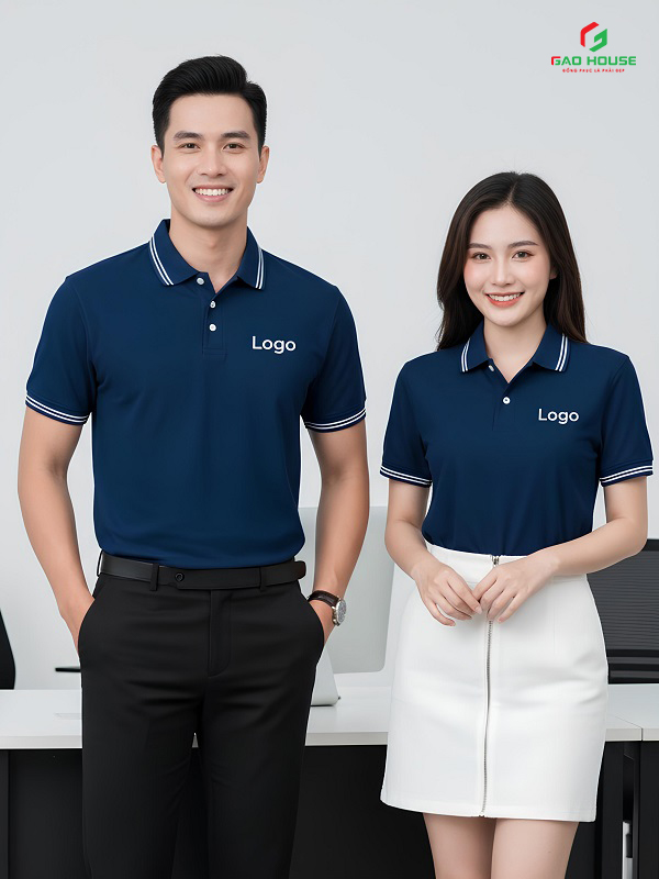 Áo doanh nghiệp màu xanh than phối cổ line trắng