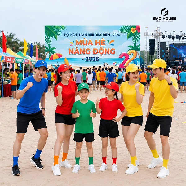 áo đồng phục team building đi biển cổ tròn