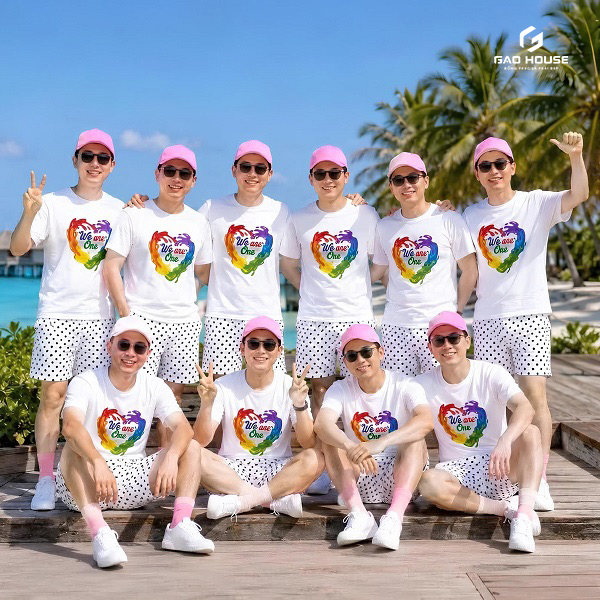 áo phông đồng phục team building màu trắng cổ tròn