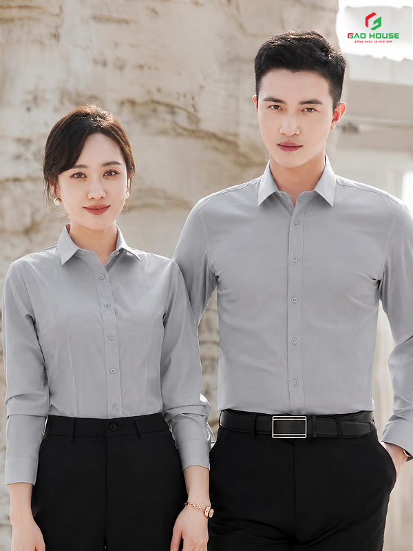mẫu áo đồng phục sơ mi công sở màu xám