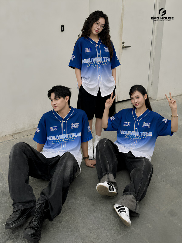 áo lớp sơ mi baseball màu xanh dương
