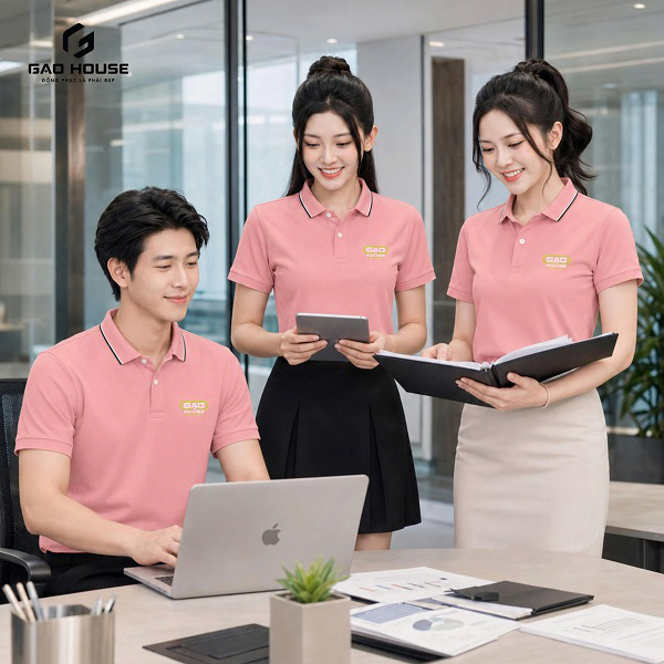 Áo thun đồng phục công ty màu hồng