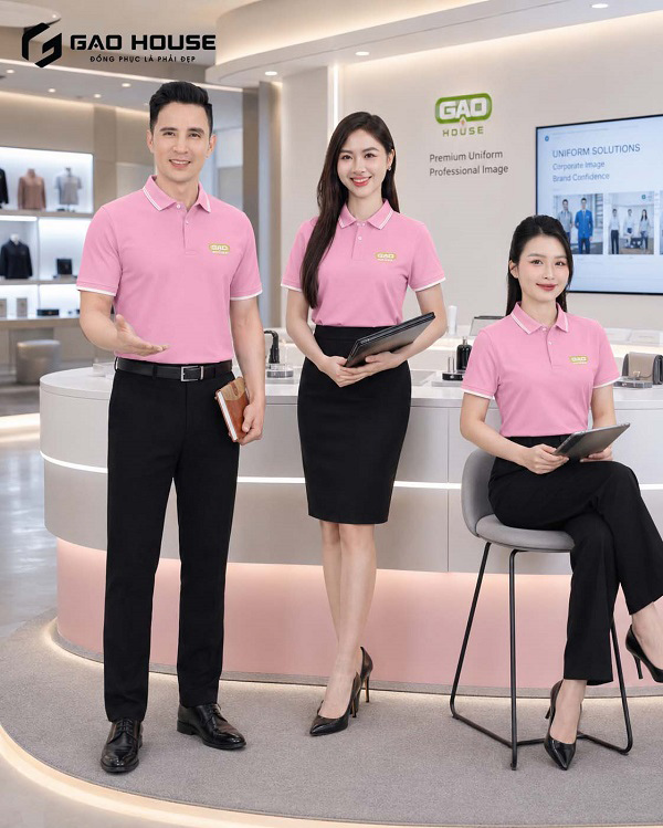 mẫu áo đồng phục màu hồng phấn