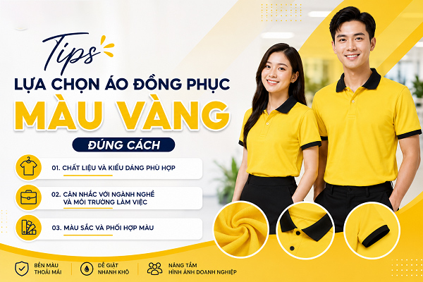 may áo đồng phục màu vàng giá rẻ