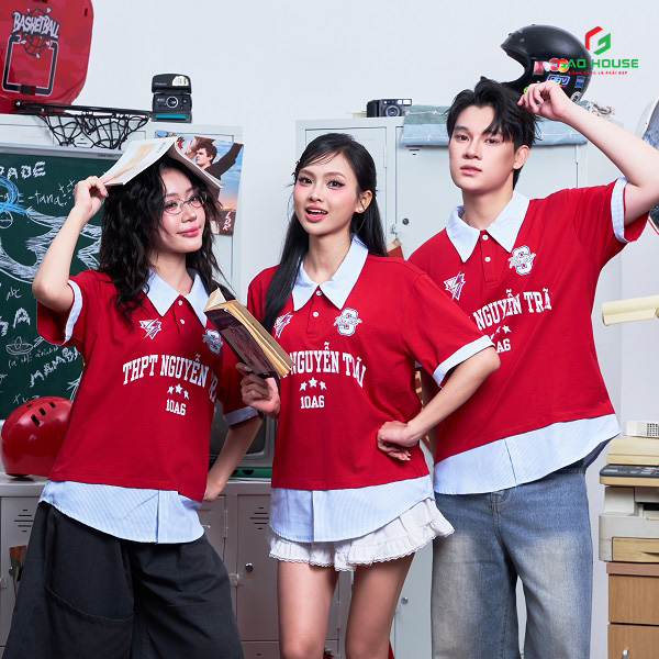 may áo lớp màu đỏ