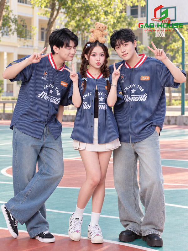 áo lớp sơ mi cổ bomber màu xanh